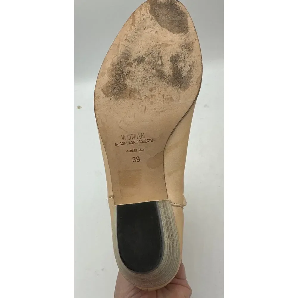Common Projects Women's Tan Chunky Stacked Heel Western Ankle Boots Size 39 US 9